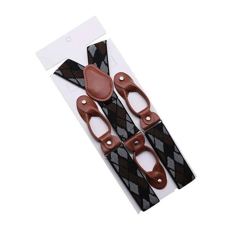 Hugo Brown Leather Button End Tuxedo Suspenders 35mm