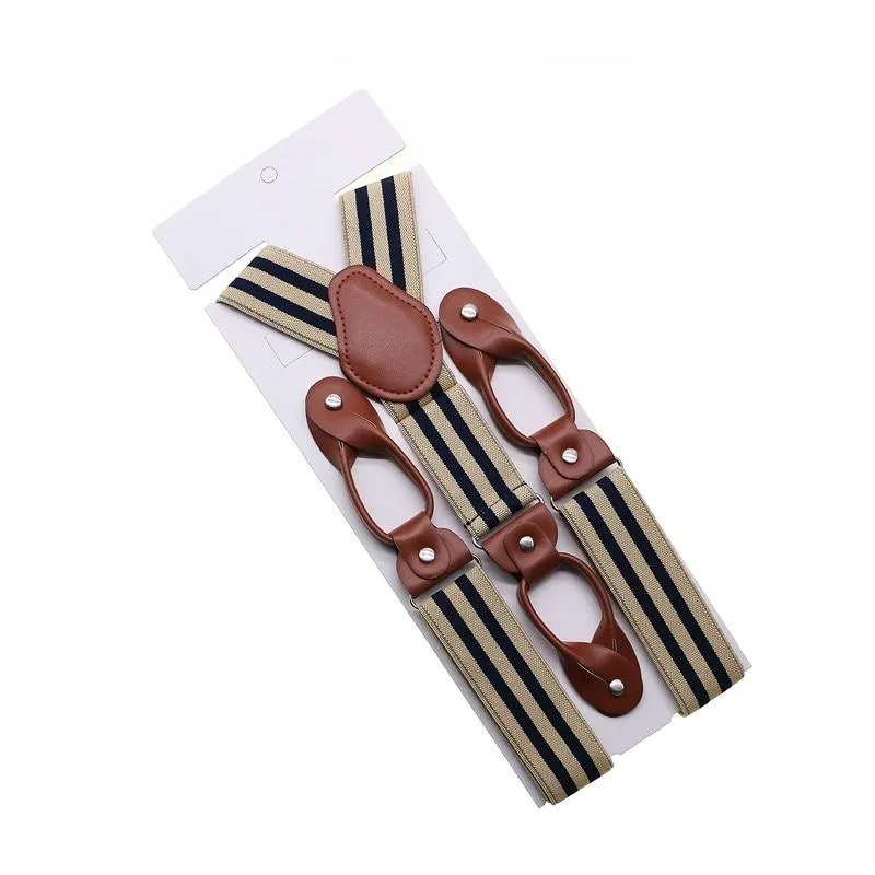 Hugo Brown Leather Button End Tuxedo Suspenders 35mm