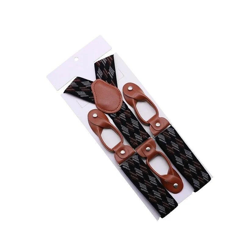 Hugo Brown Leather Button End Tuxedo Suspenders 35mm