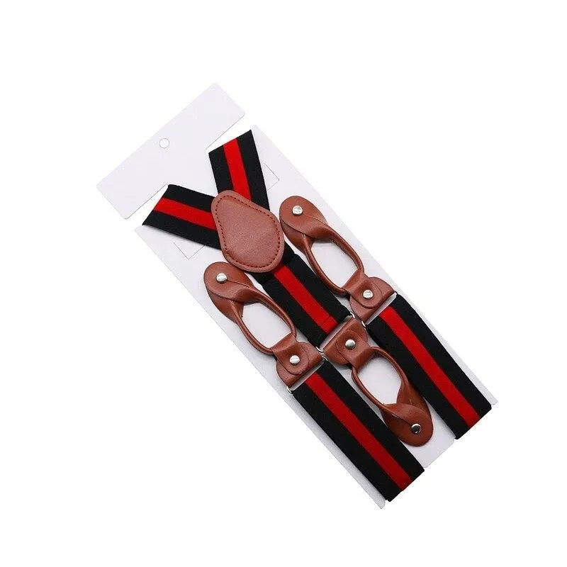 Hugo Brown Leather Button End Tuxedo Suspenders 35mm