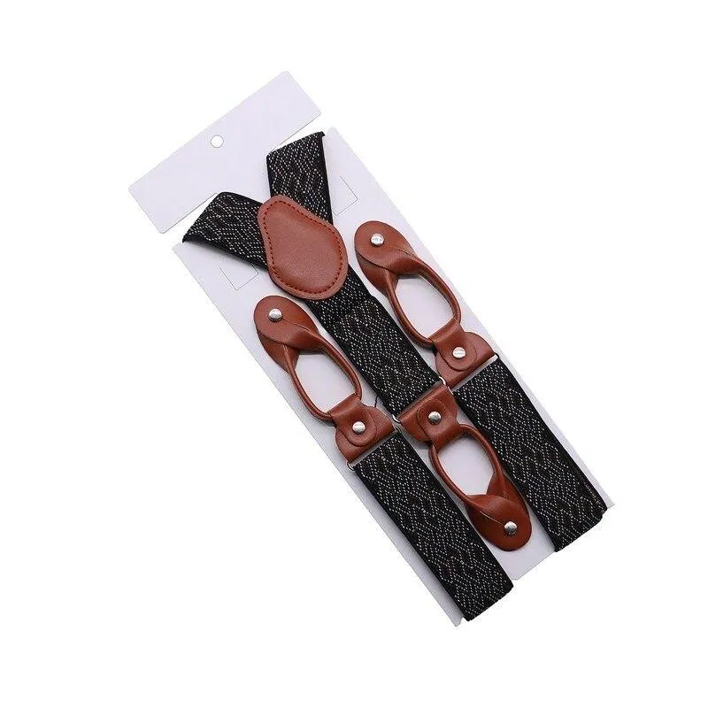 Hugo Brown Leather Button End Tuxedo Suspenders 35mm