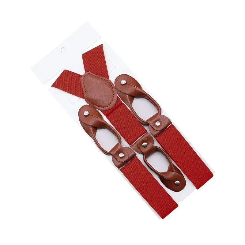 Hugo Brown Leather Button End Tuxedo Suspenders 35mm