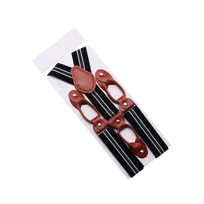 Hugo Brown Leather Button End Tuxedo Suspenders 35mm