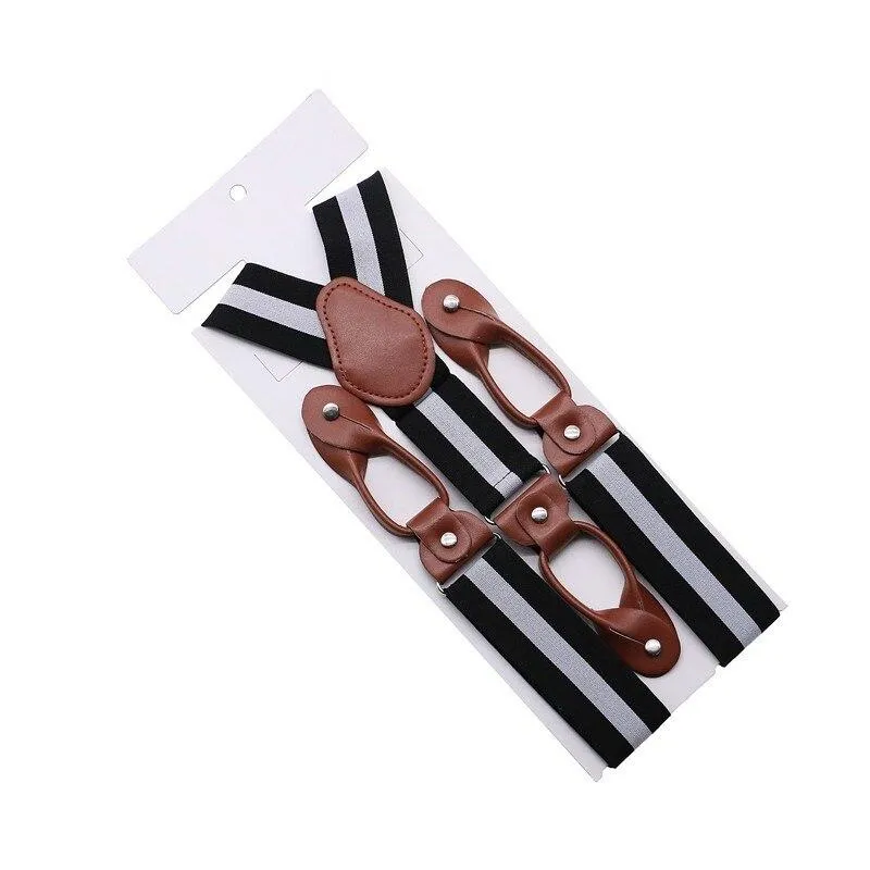 Hugo Brown Leather Button End Tuxedo Suspenders 35mm