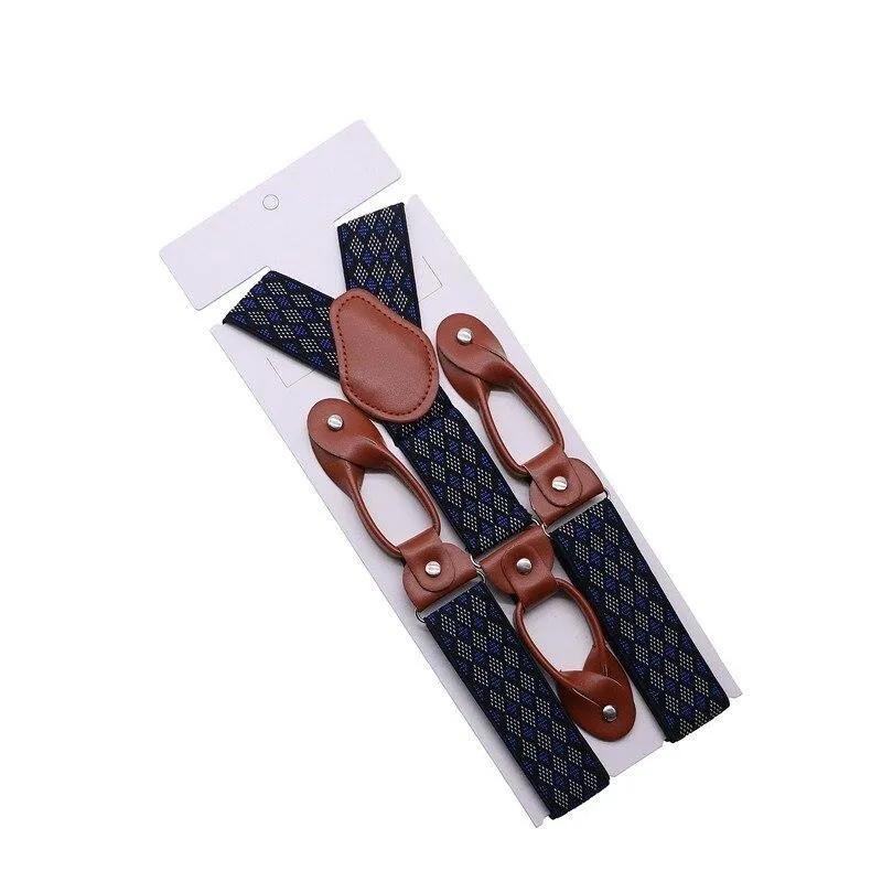 Hugo Brown Leather Button End Tuxedo Suspenders 35mm