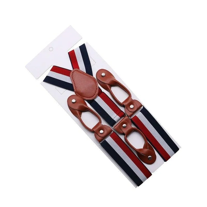 Hugo Brown Leather Button End Tuxedo Suspenders 35mm