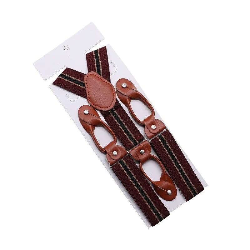 Hugo Brown Leather Button End Tuxedo Suspenders 35mm