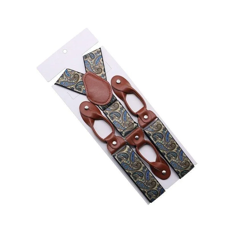 Hugo Brown Leather Button End Tuxedo Suspenders 35mm