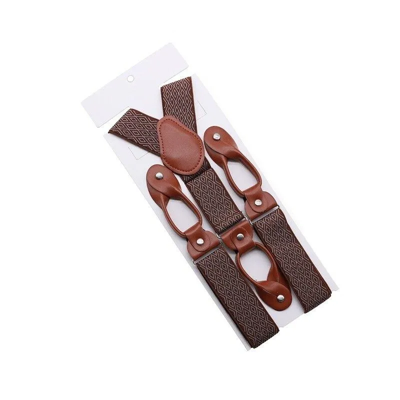 Hugo Brown Leather Button End Tuxedo Suspenders 35mm