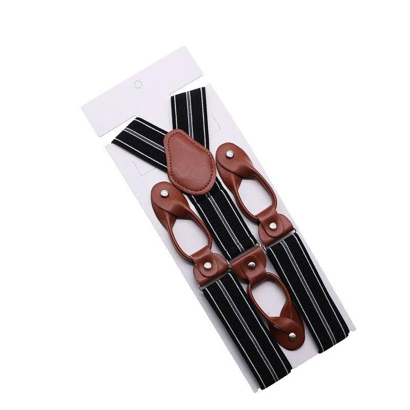 Hugo Brown Leather Button End Tuxedo Suspenders 35mm