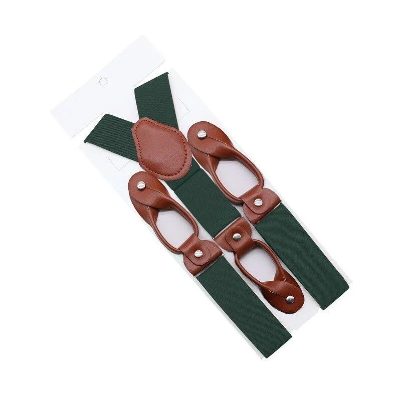 Hugo Brown Leather Button End Tuxedo Suspenders 35mm