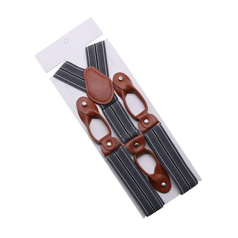 Hugo Brown Leather Button End Tuxedo Suspenders 35mm