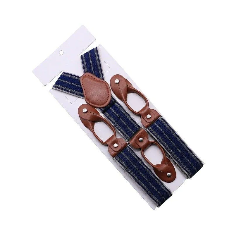 Hugo Brown Leather Button End Tuxedo Suspenders 35mm