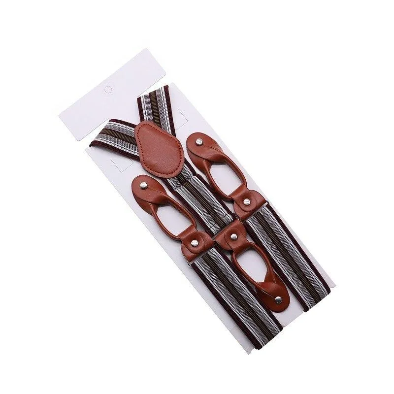 Hugo Brown Leather Button End Tuxedo Suspenders 35mm