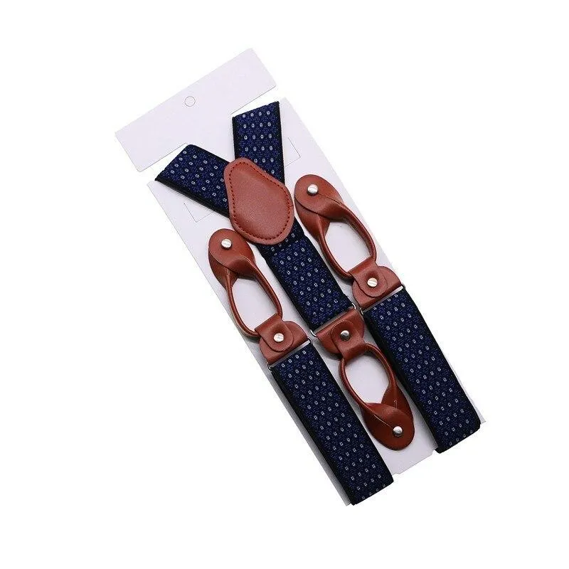 Hugo Brown Leather Button End Tuxedo Suspenders 35mm