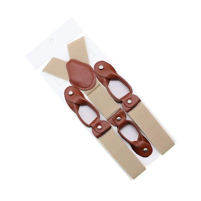 Hugo Brown Leather Button End Tuxedo Suspenders 35mm