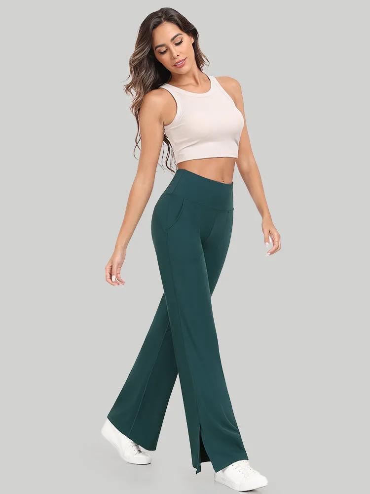 IUGA High Waisted Side Slit Wide Leg Yoga Pants With Pockets