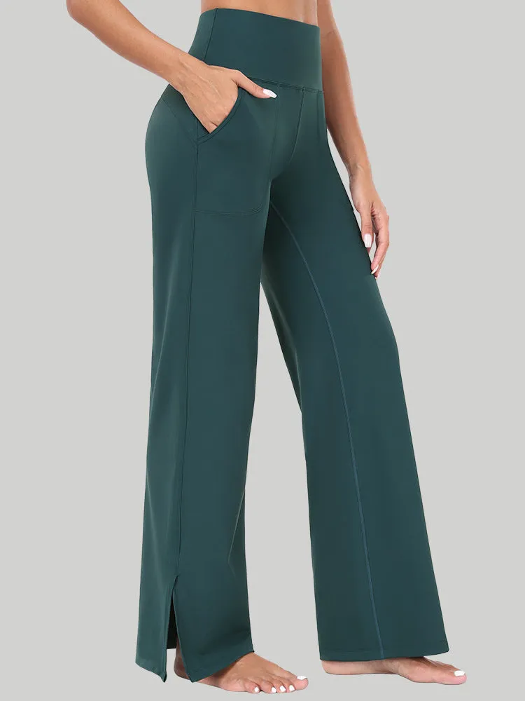 IUGA High Waisted Side Slit Wide Leg Yoga Pants With Pockets