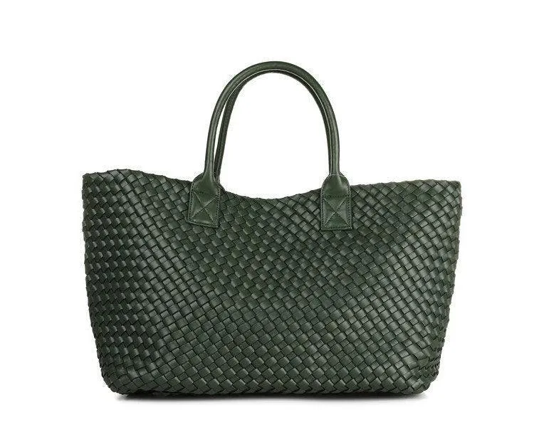 Large Handwoven Vegan Leather Tote/Weekend Bag in Onyx I Trendy Boutique Style ! Handmade Gift for Her