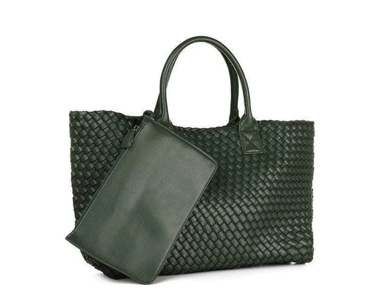 Large Handwoven Vegan Leather Tote/Weekend Bag in Onyx I Trendy Boutique Style ! Handmade Gift for Her