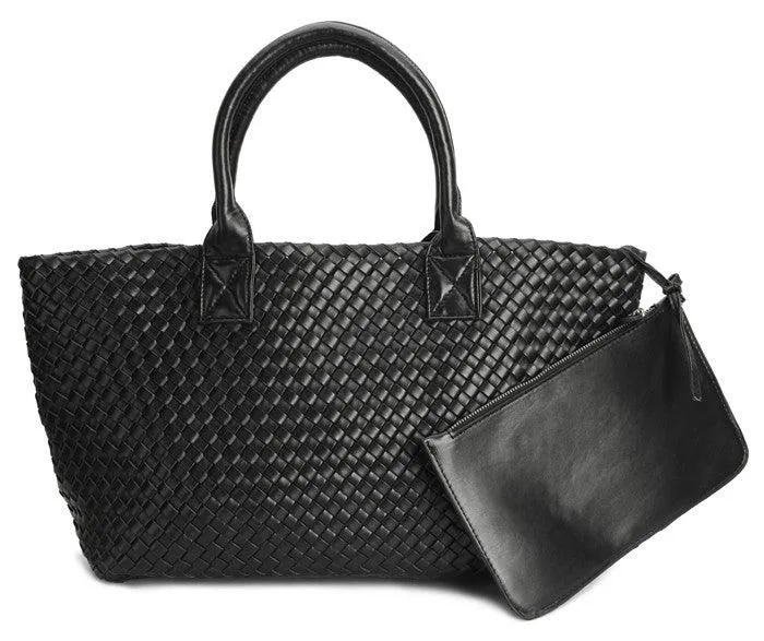 Large Handwoven Vegan Leather Tote/Weekend Bag in Onyx I Trendy Boutique Style ! Handmade Gift for Her