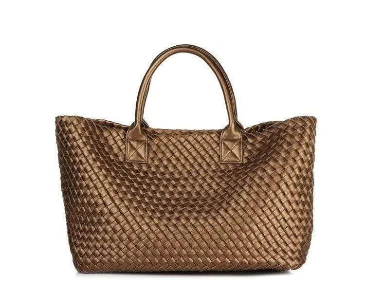 Large Handwoven Vegan Leather Tote/Weekend Bag in Onyx I Trendy Boutique Style ! Handmade Gift for Her