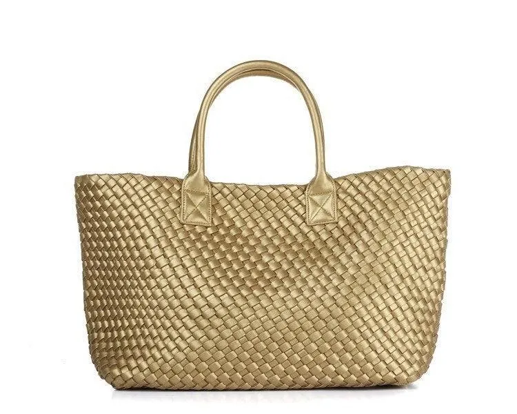 Large Handwoven Vegan Leather Tote/Weekend Bag in Onyx I Trendy Boutique Style ! Handmade Gift for Her