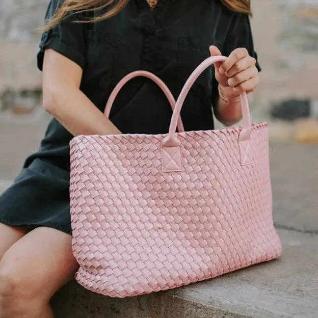 Large Handwoven Vegan Leather Tote/Weekend Bag in Onyx I Trendy Boutique Style ! Handmade Gift for Her