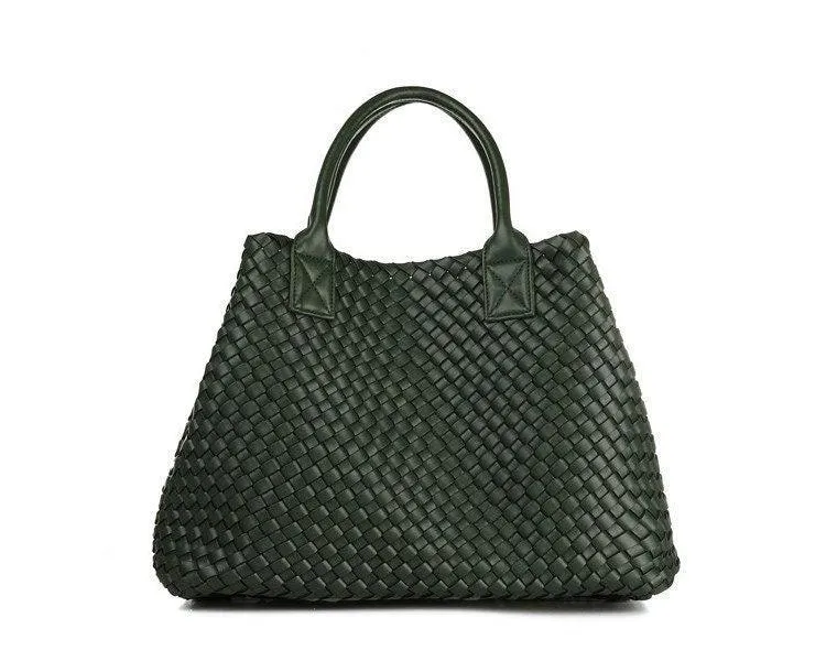 Large Handwoven Vegan Leather Tote/Weekend Bag in Onyx I Trendy Boutique Style ! Handmade Gift for Her