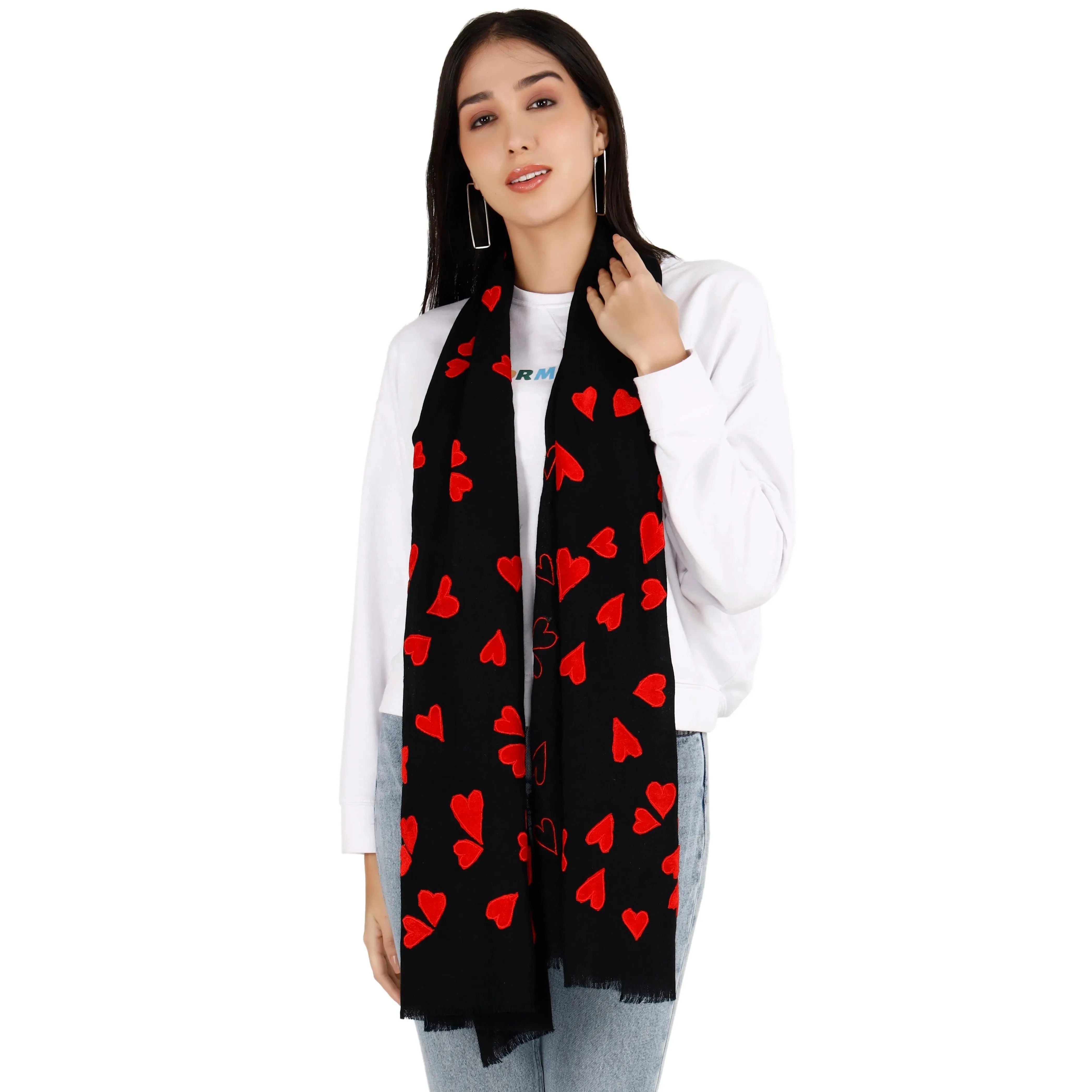 Large Pashmina Stole with Velvet Hearts