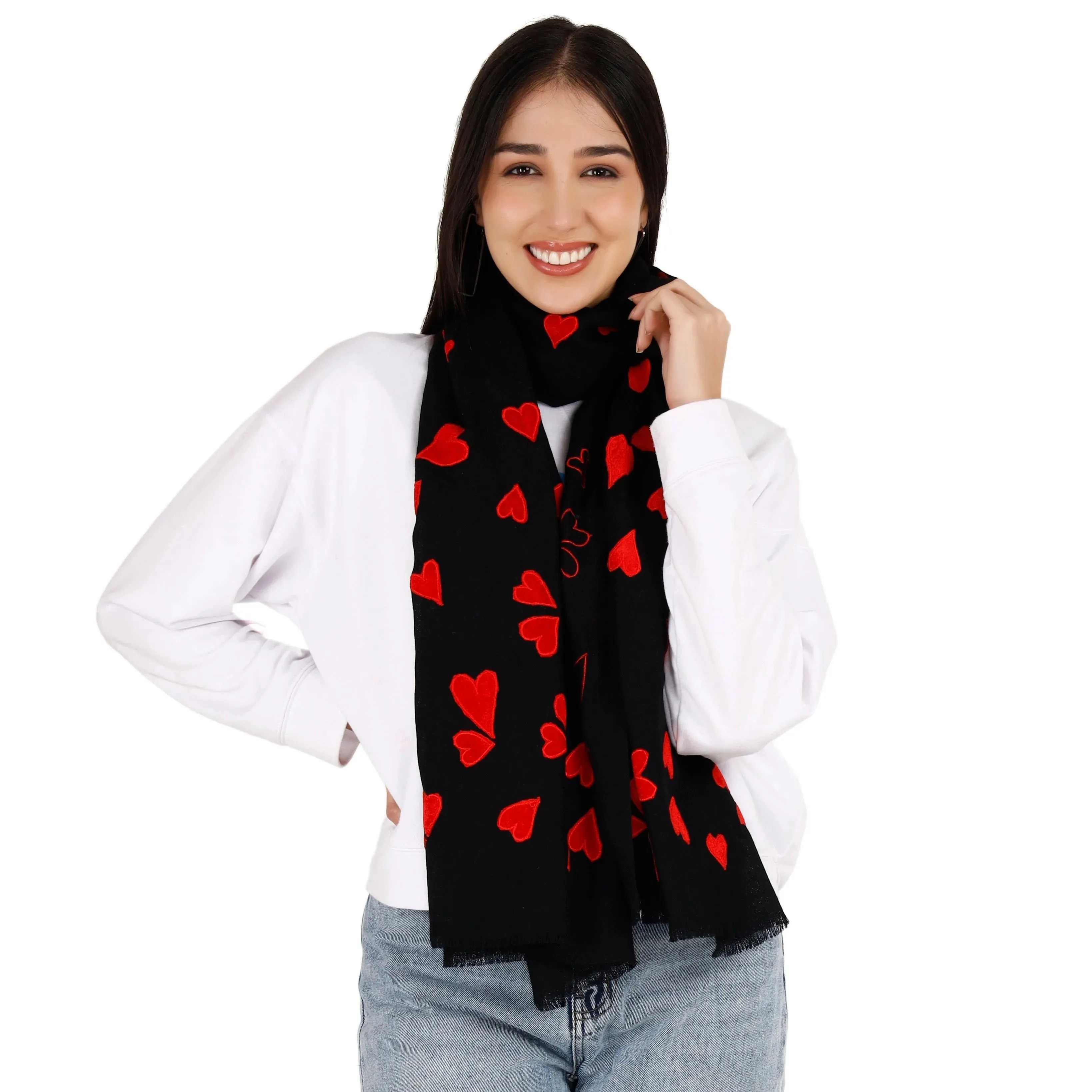 Large Pashmina Stole with Velvet Hearts