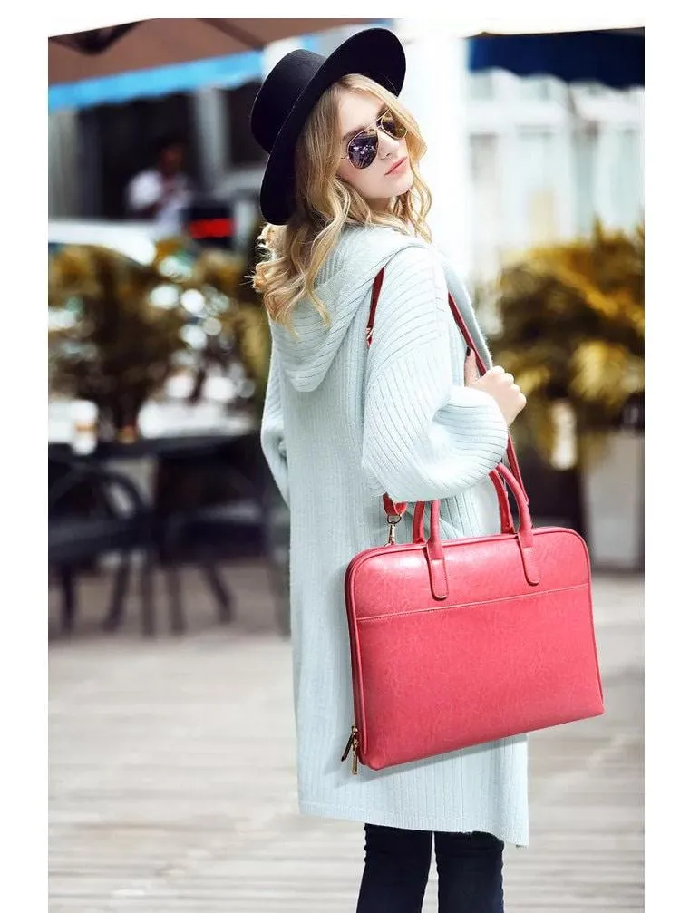 Leather briefcase women - Leather laptop bag women - 14 inch laptop bag - Office bag women - Slim leather briefcase - Convertible laptop bag