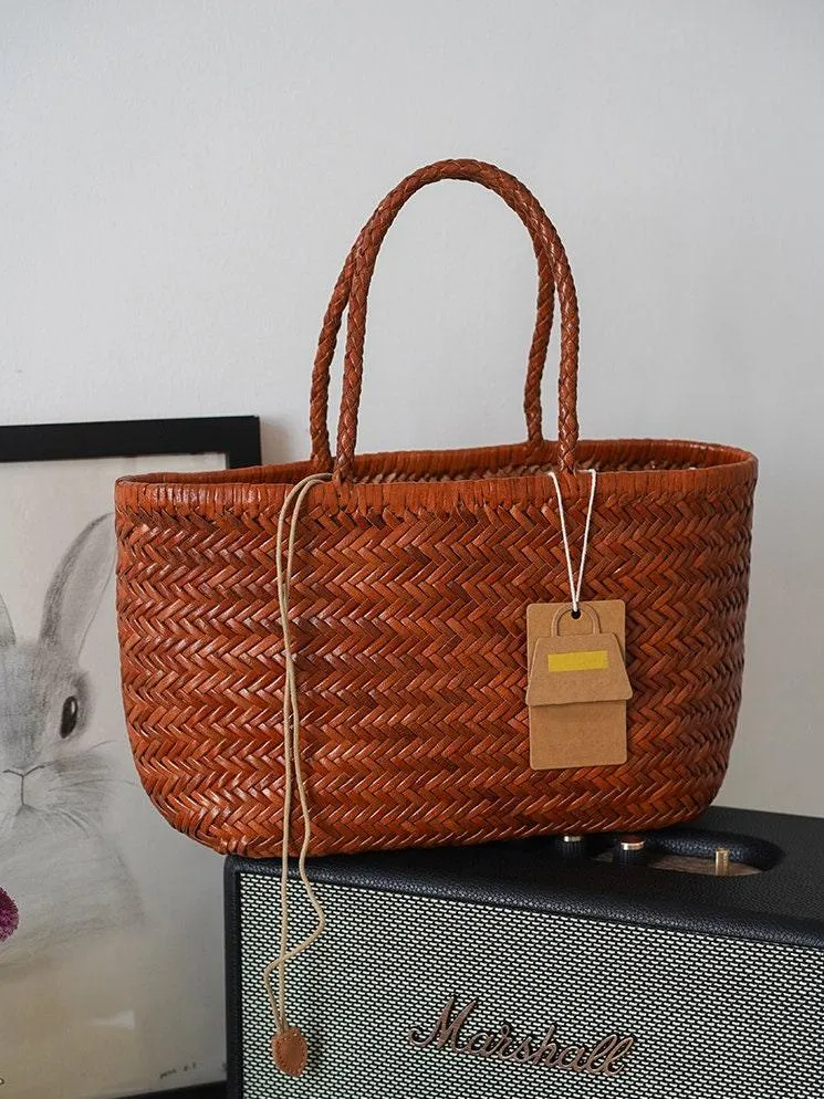 Leather Handbag Italy Leather Bag Woven Leather Tote Bag | Hand Woven Triple Jump Bamboo Style Ladies Hobo Holiday Bag, Weekend Bag