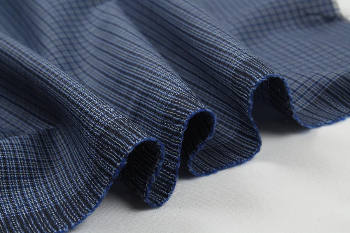 Light-Weight Stretch Wool - Small Checks - Blue