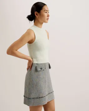 Mayumid Knit Bodice Dress With Boucle Skirt Ivory