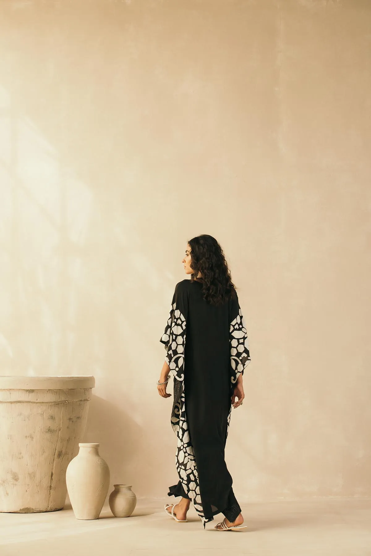 Midnight Black Appliqued Kaftan