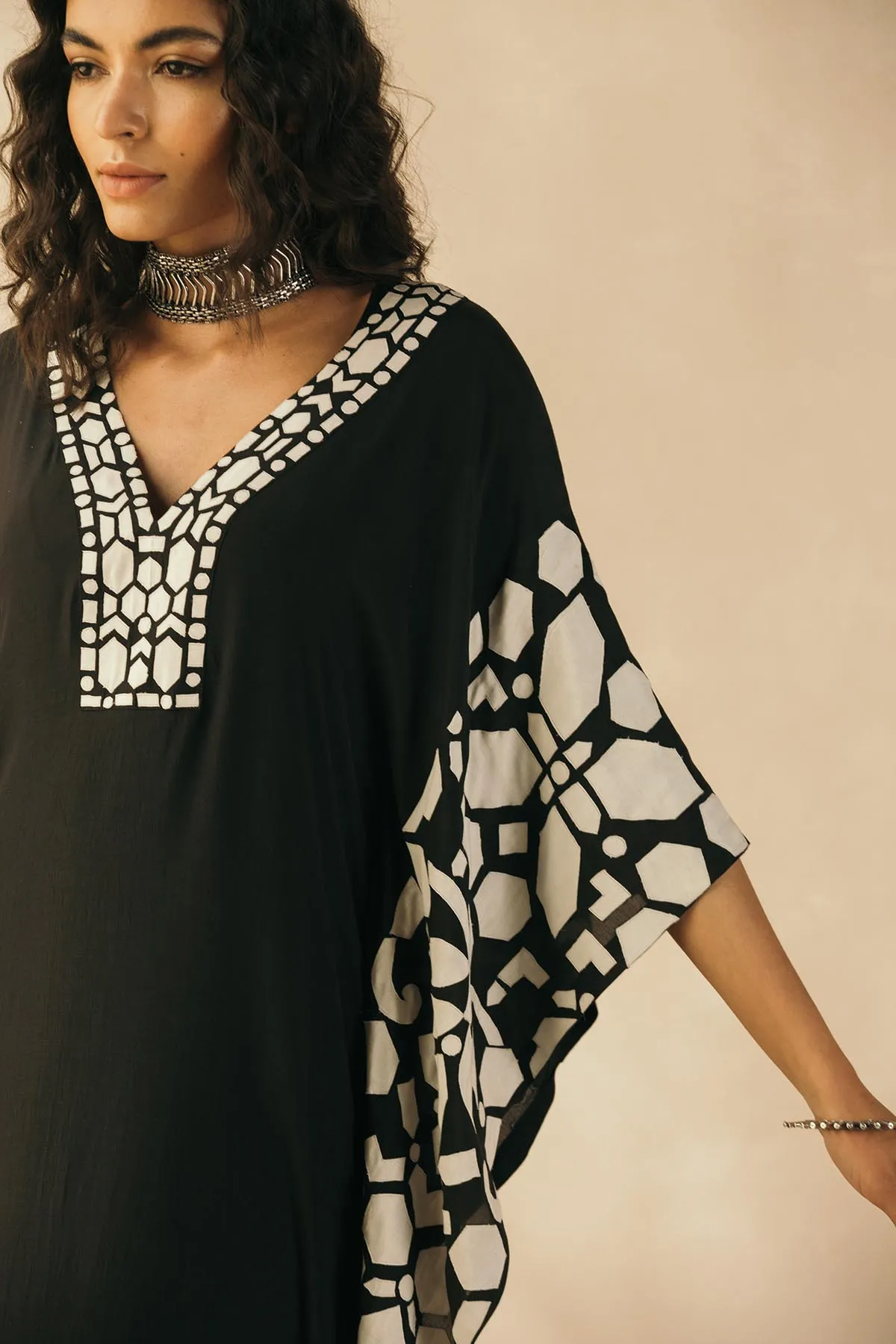 Midnight Black Appliqued Kaftan