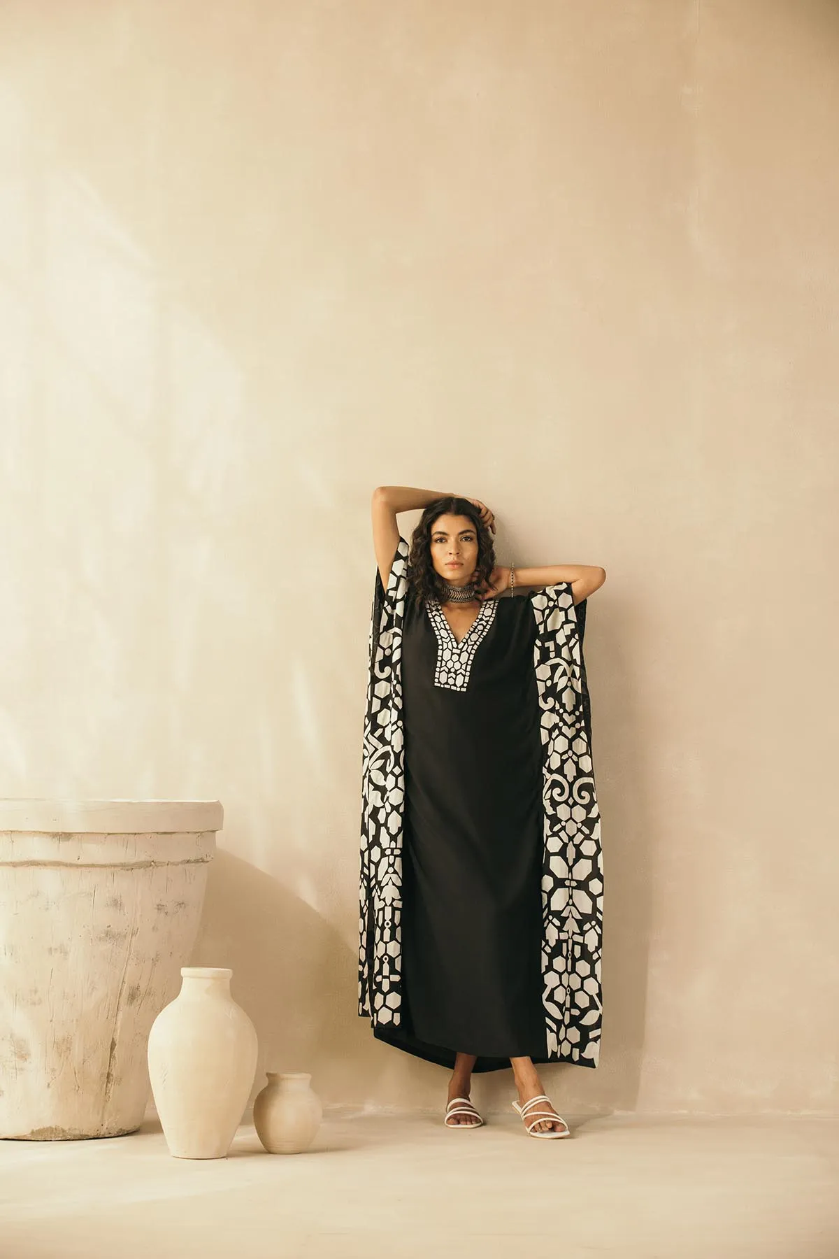 Midnight Black Appliqued Kaftan