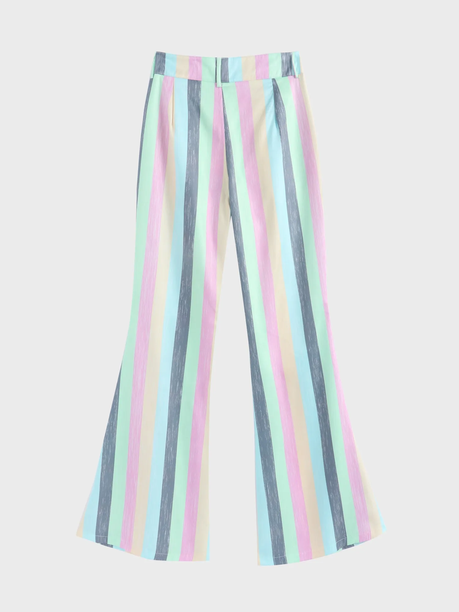 Midsize Mid Rise Striped Colorblock Flared Pants with Pockets