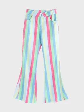 Midsize Mid Rise Striped Colorblock Flared Pants with Pockets