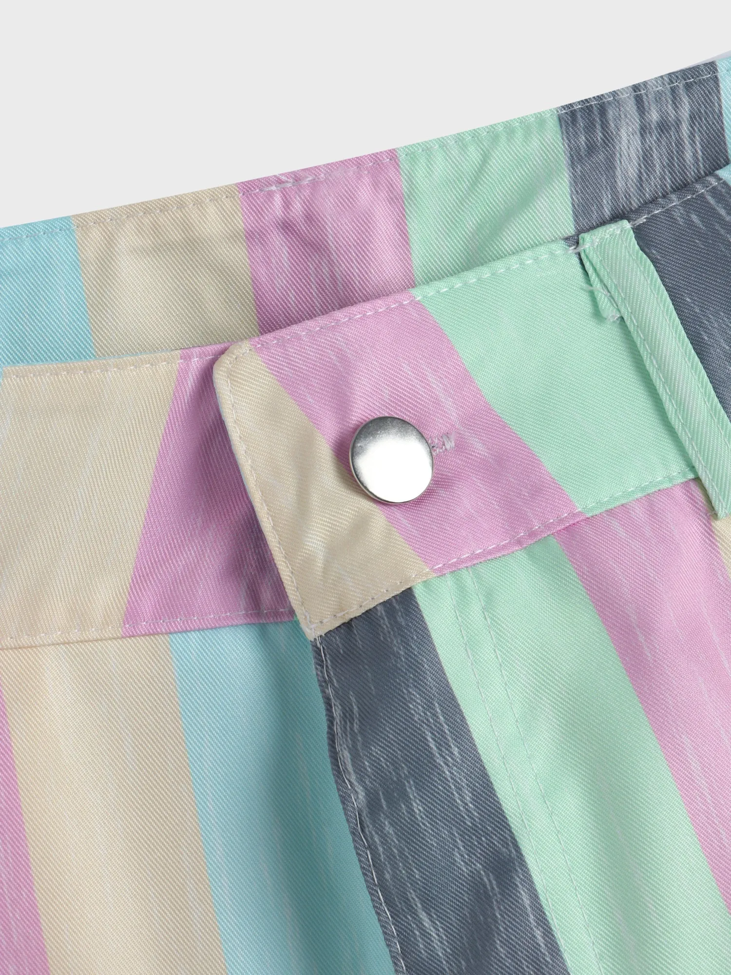 Midsize Mid Rise Striped Colorblock Flared Pants with Pockets