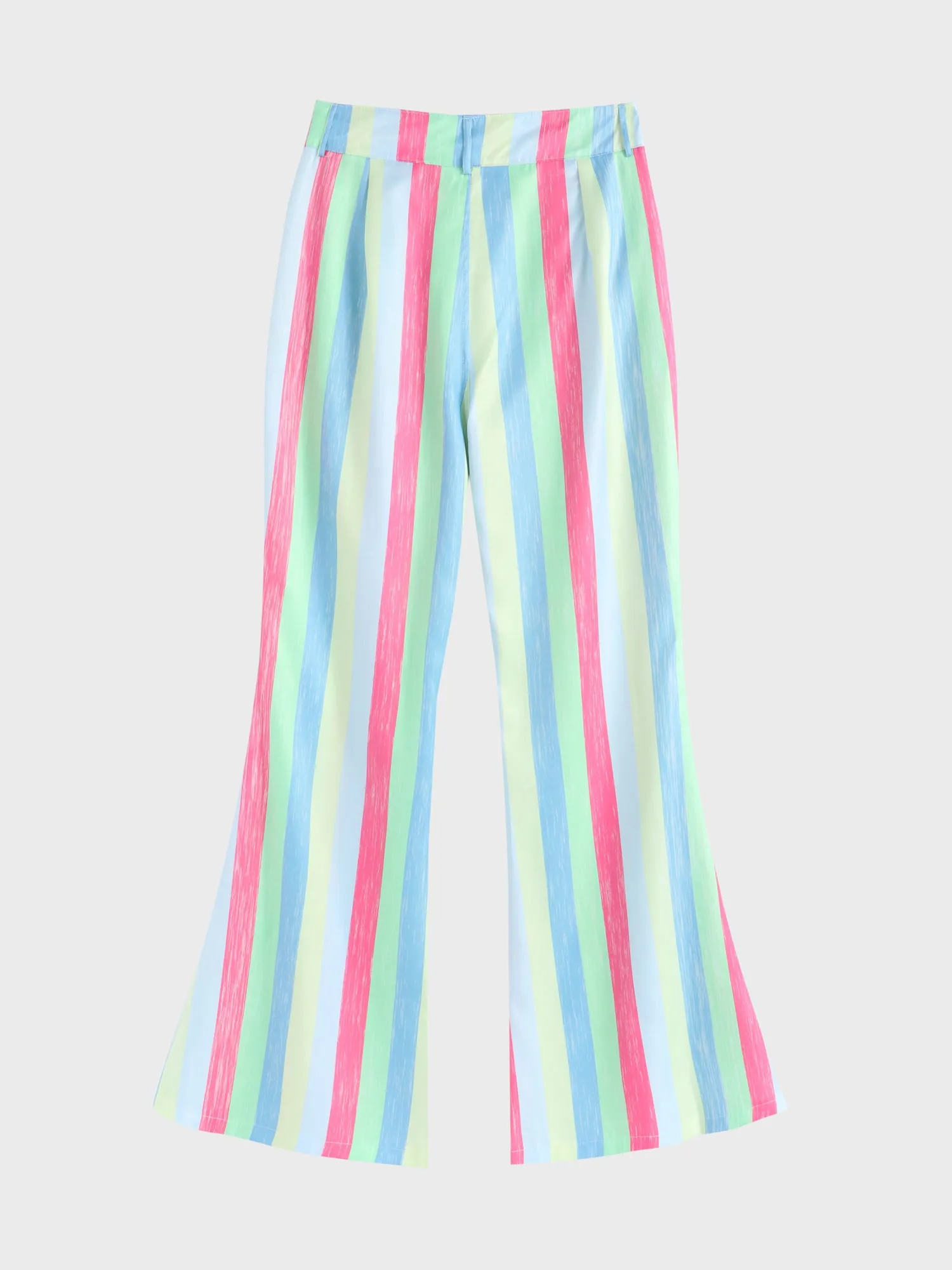 Midsize Mid Rise Striped Colorblock Flared Pants with Pockets