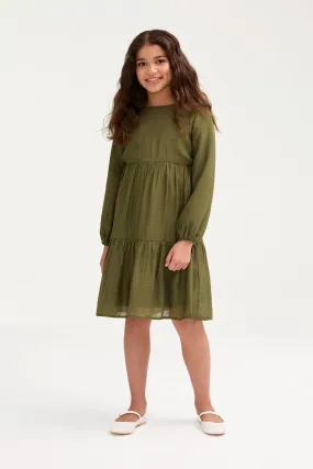 Mila Tiered Dress - Olive Green (Girls)