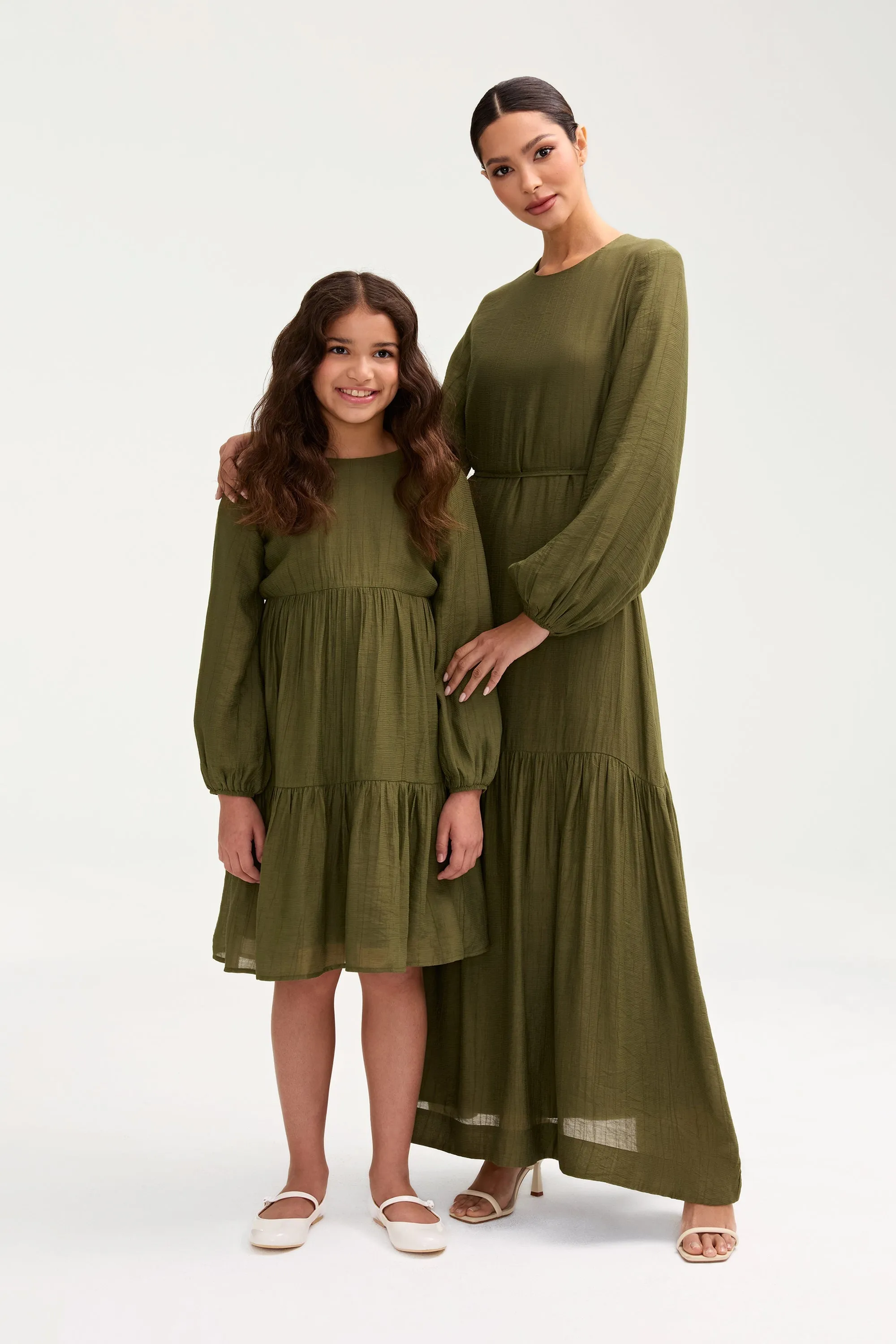 Mila Tiered Dress - Olive Green (Girls)