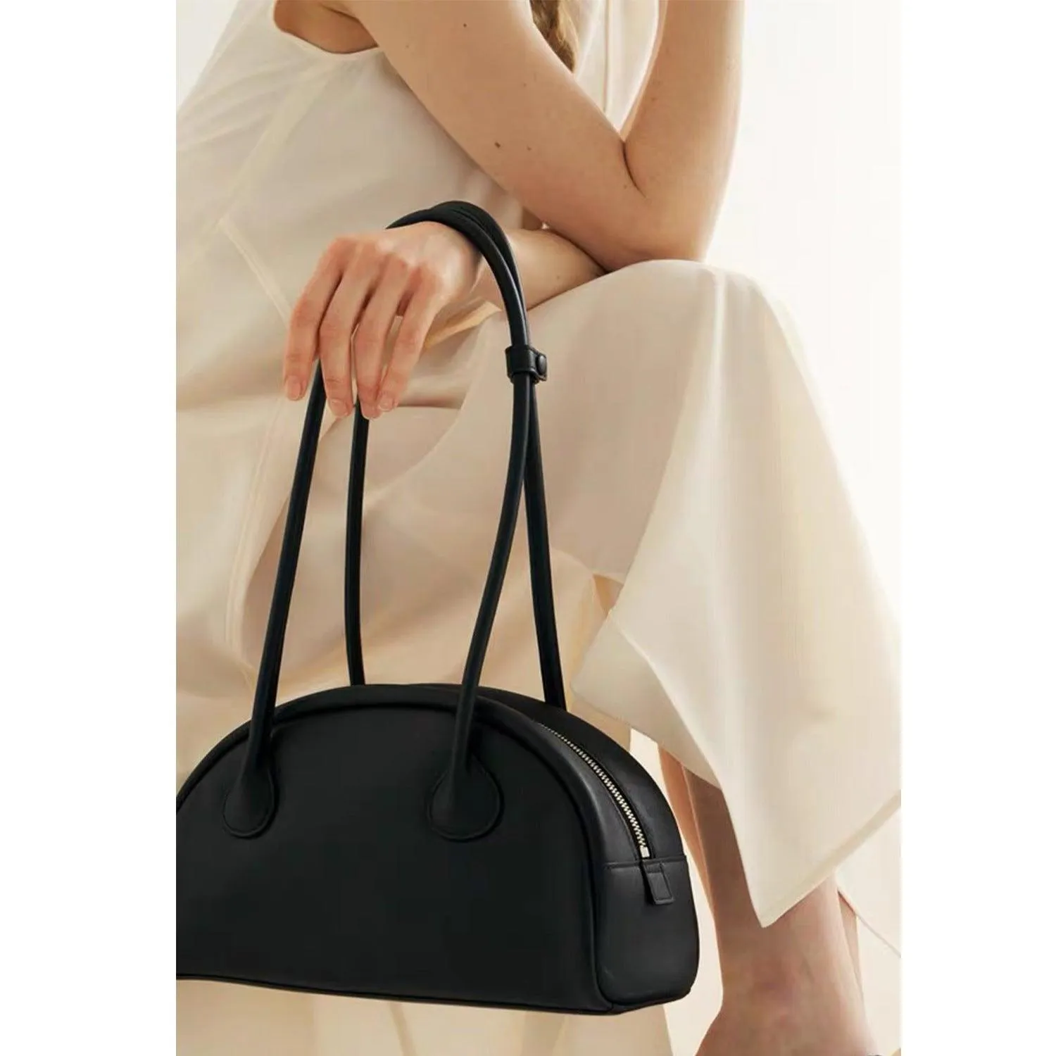 Minimalist Shell-shaped Leather Shoulder Bag, Women's Crescent Bag, Leather Party Bag