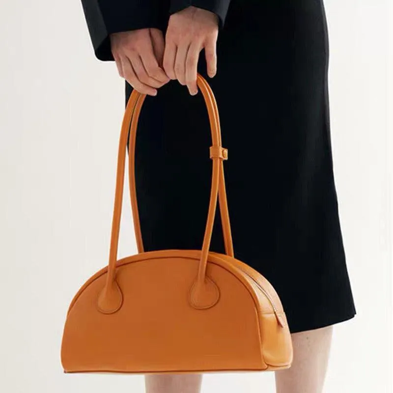 Minimalist Shell-shaped Leather Shoulder Bag, Women's Crescent Bag, Leather Party Bag