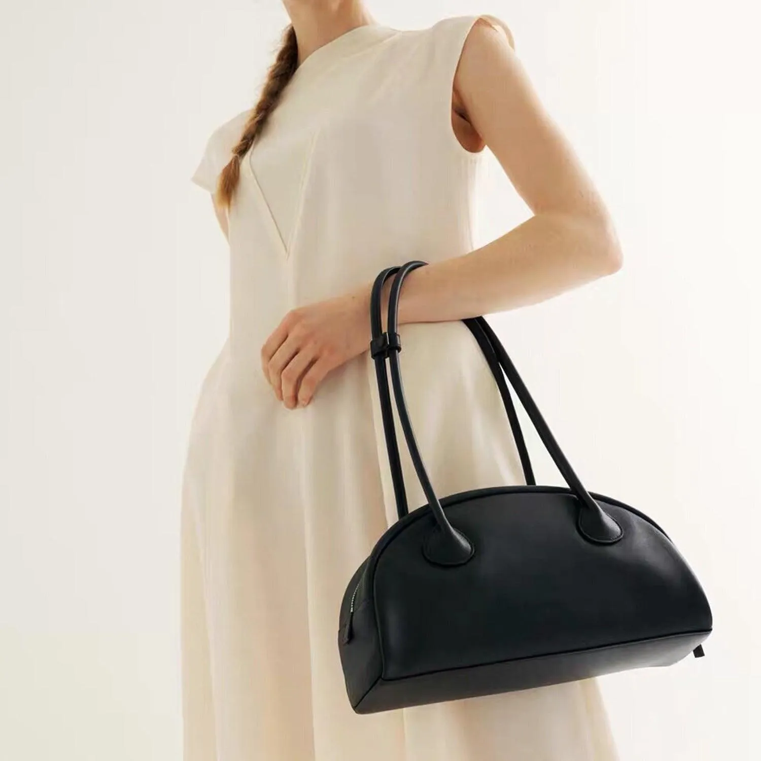 Minimalist Shell-shaped Leather Shoulder Bag, Women's Crescent Bag, Leather Party Bag