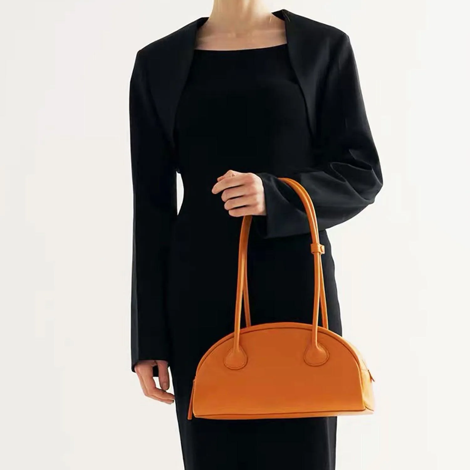 Minimalist Shell-shaped Leather Shoulder Bag, Women's Crescent Bag, Leather Party Bag