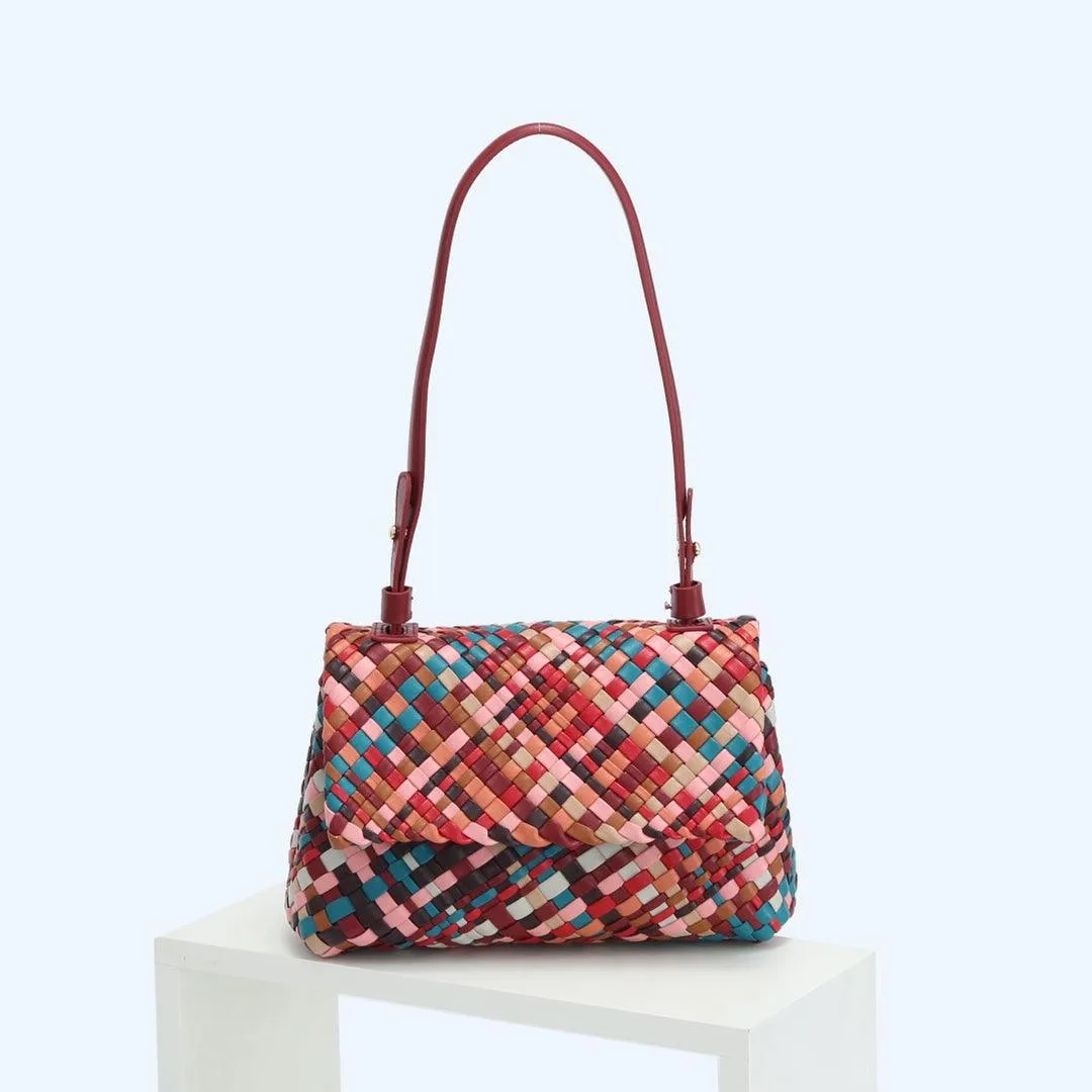 Multiple Colour Lambskin Hobo Bag, Large Handcrafted Woven Leather Shoulder Bag