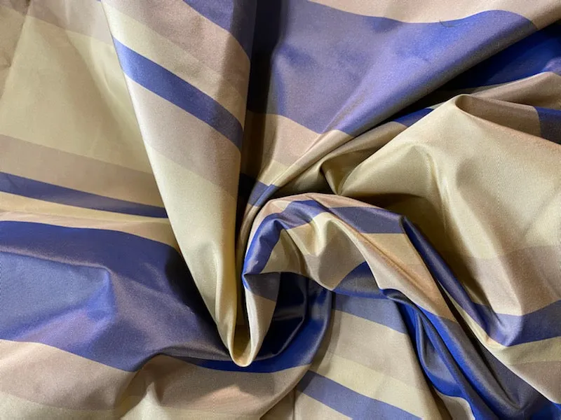 NEW Anabella's 100% Silk Taffeta Fabric with Periwinkle and Ecru Stripes